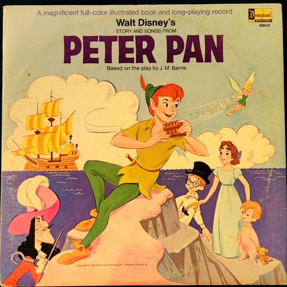 Disneyland 1969 Peter Pan 12" Vinyl Record With Attached And Intact Book